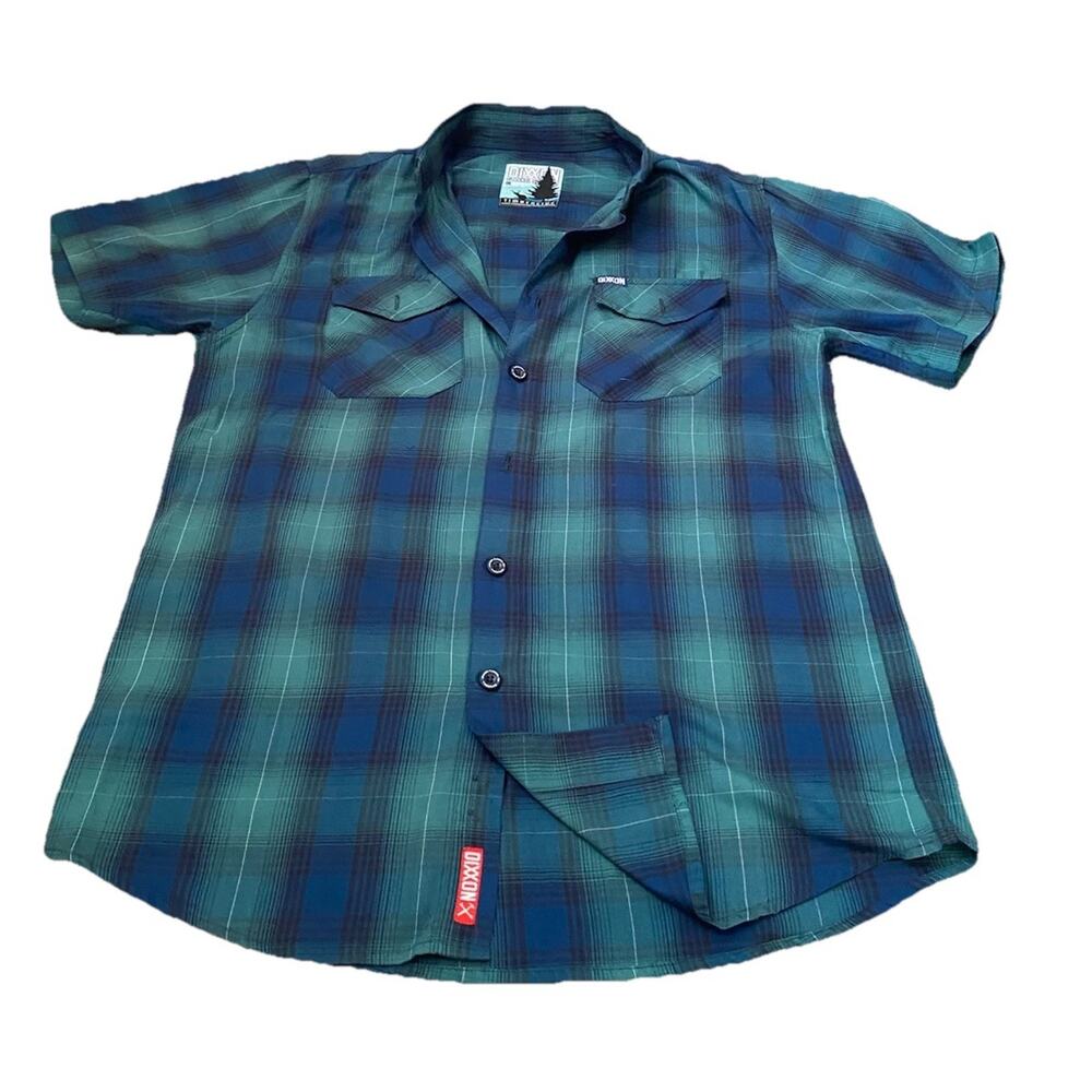 Dixxon Flannel Shirt Mens M Timberline Bamboo Short Sleeve Plaid Blue Green